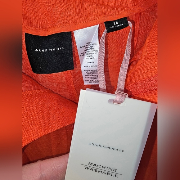 NWT Alex Marie Orange Comfy Wide Leg Linen Pants W/Embroidery Women Sz 14 - Picture 3 of 7